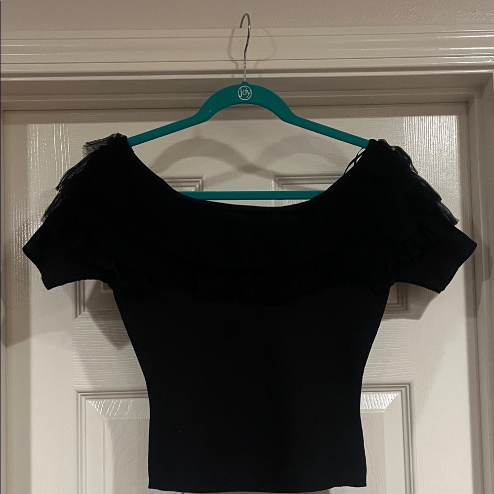 Off-the-Shoulder Black Ruffle Crop Top